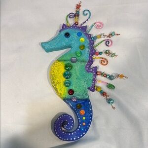 Colorful Seahorse Wall Decor, Metal & Wood, Very Unique